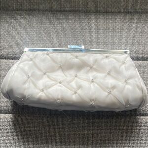 Cream Quilted Clutch with Diamond Pattern